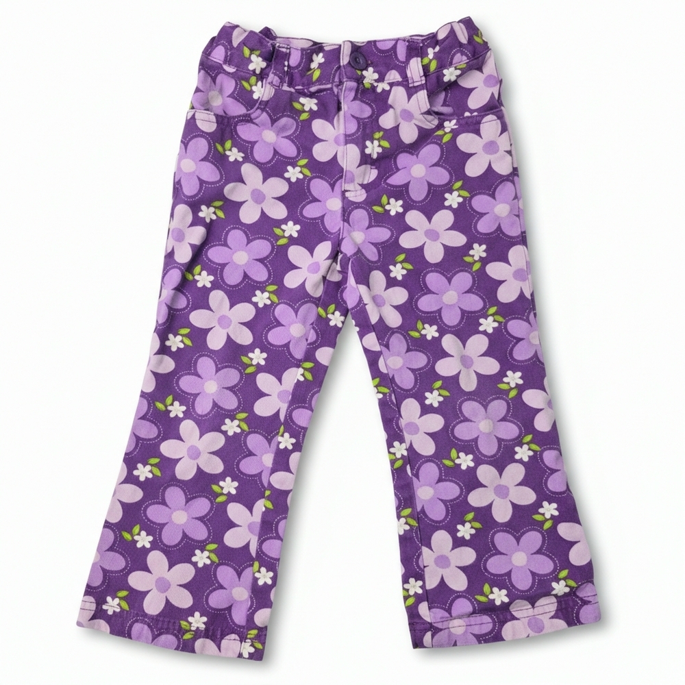 VTG 90s Y2K Healthtex Purple Daisy Floral Pants 3T Kidcore